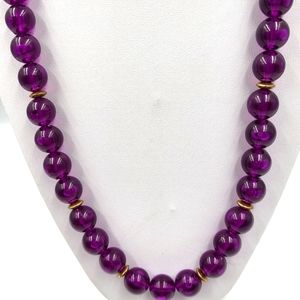 Long Purple Beaded Necklace with Gold Accents